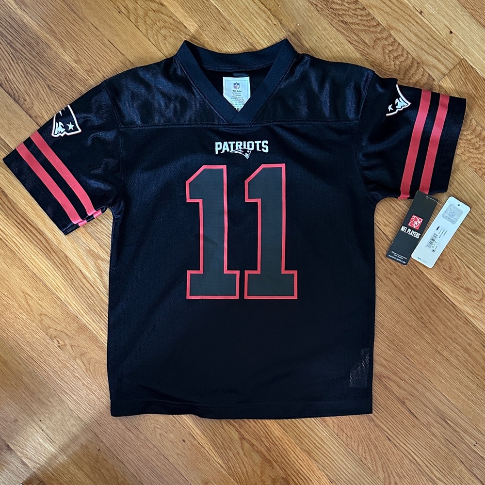 NFL Patriots Edelman Kids Black and Red Jersey